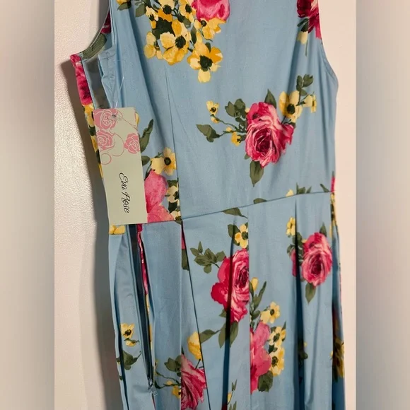 Unique Vintage Light Blue & Blooming Floral Print Button Up Swing Dress NWT L - Picture 4 of 10